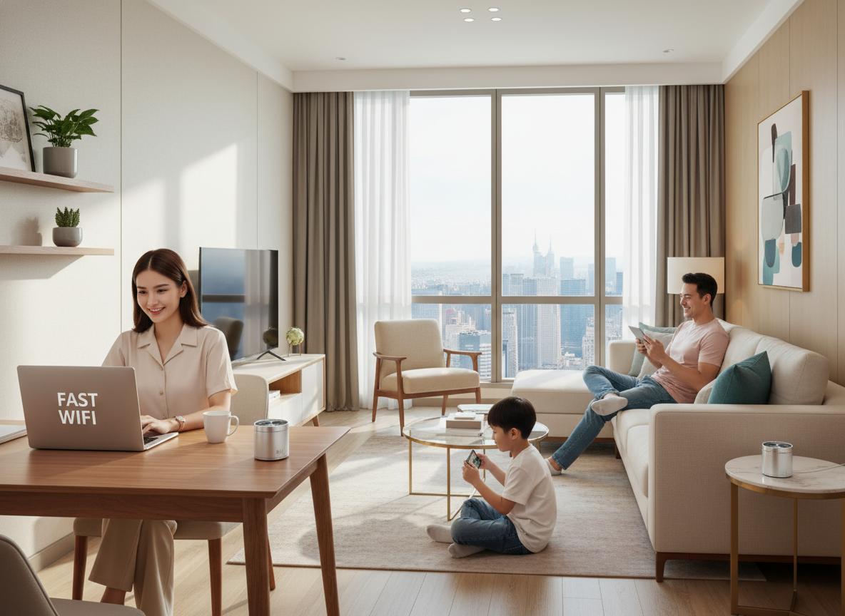 Gói cước Internet/Wifi tốc độ cao cho căn hộ Charm City, phủ sóng Mesh toàn diện.