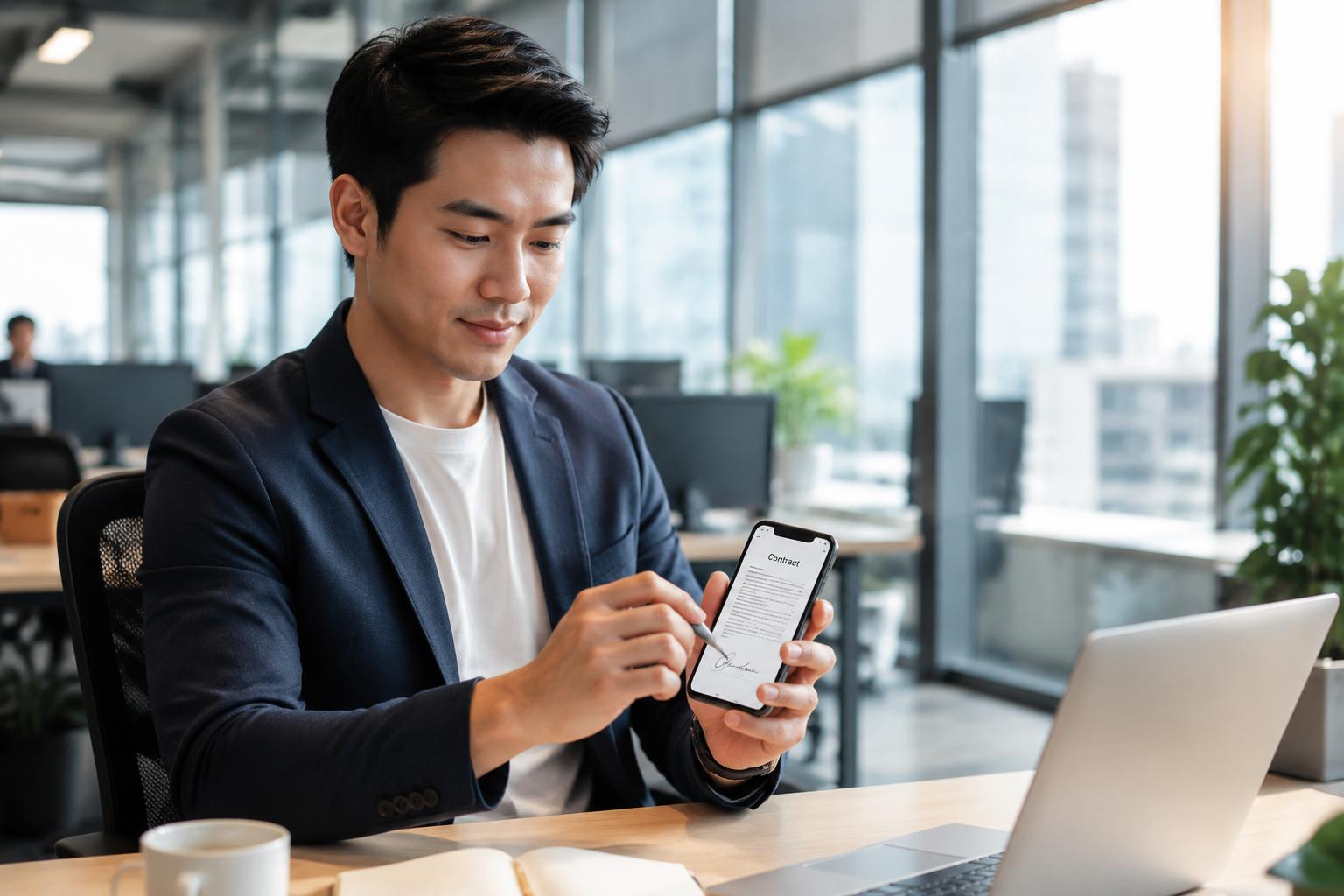 Nhân viên ký hợp đồng điện tử bằng điện thoại